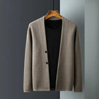 Men's plain knit cardigan with open front and buttons