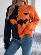 Women's graphic knit sweater with crew neckline and ribbed trims