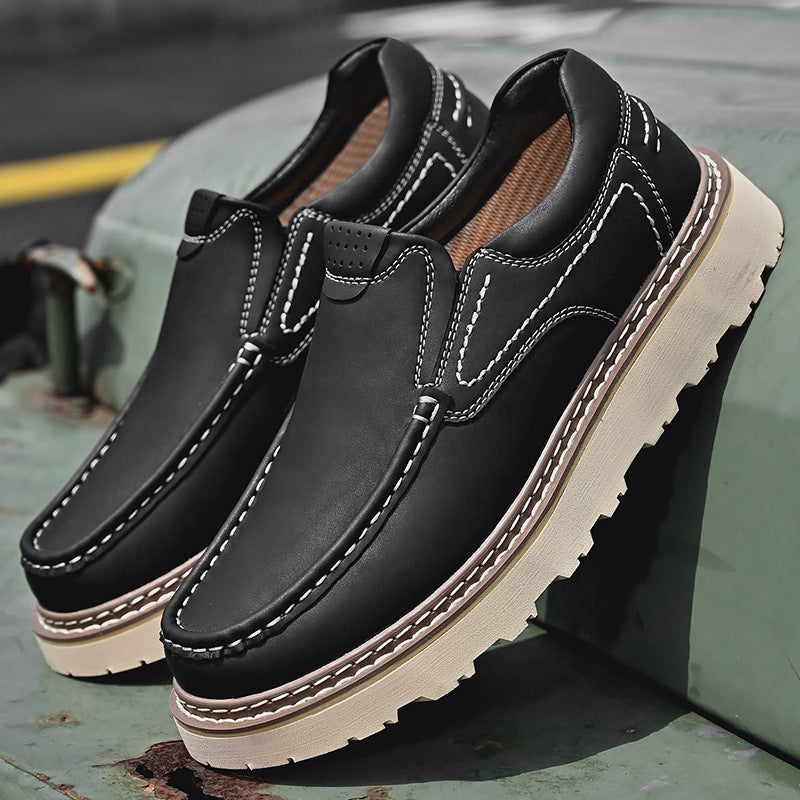 Women's leather moc toe loafers with lug soles