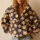 Women's floral half-zip pullover with stand collar and long sleeves