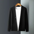 Men's plain knit cardigan with open front and buttons
