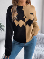 Women's graphic knit sweater with crew neckline and ribbed trims