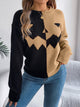 Women's graphic knit sweater with crew neckline and ribbed trims