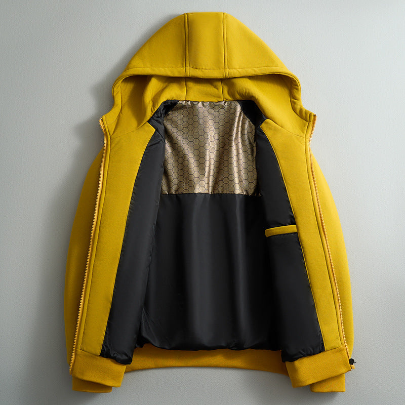 Men's hooded puffer jacket with quilted front and long sleeves