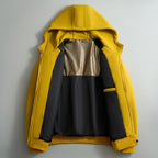Men's hooded puffer jacket with quilted front and long sleeves