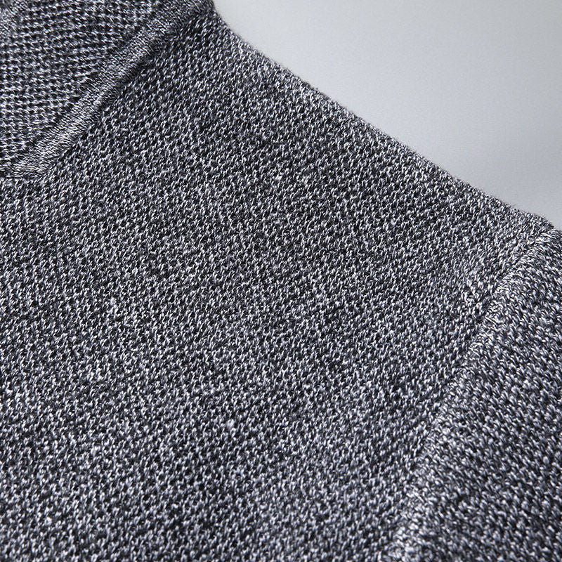 Men's textured knit cardigan with stand collar and patch pockets