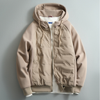 Men's hooded puffer jacket with quilted front and long sleeves