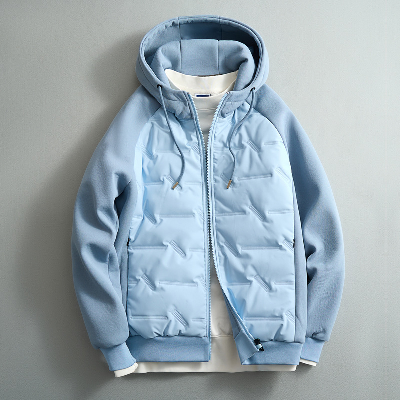 Men's hooded puffer jacket with quilted front and long sleeves