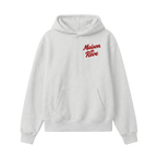 Grey graphic hoodie with red lettering and wine glass design