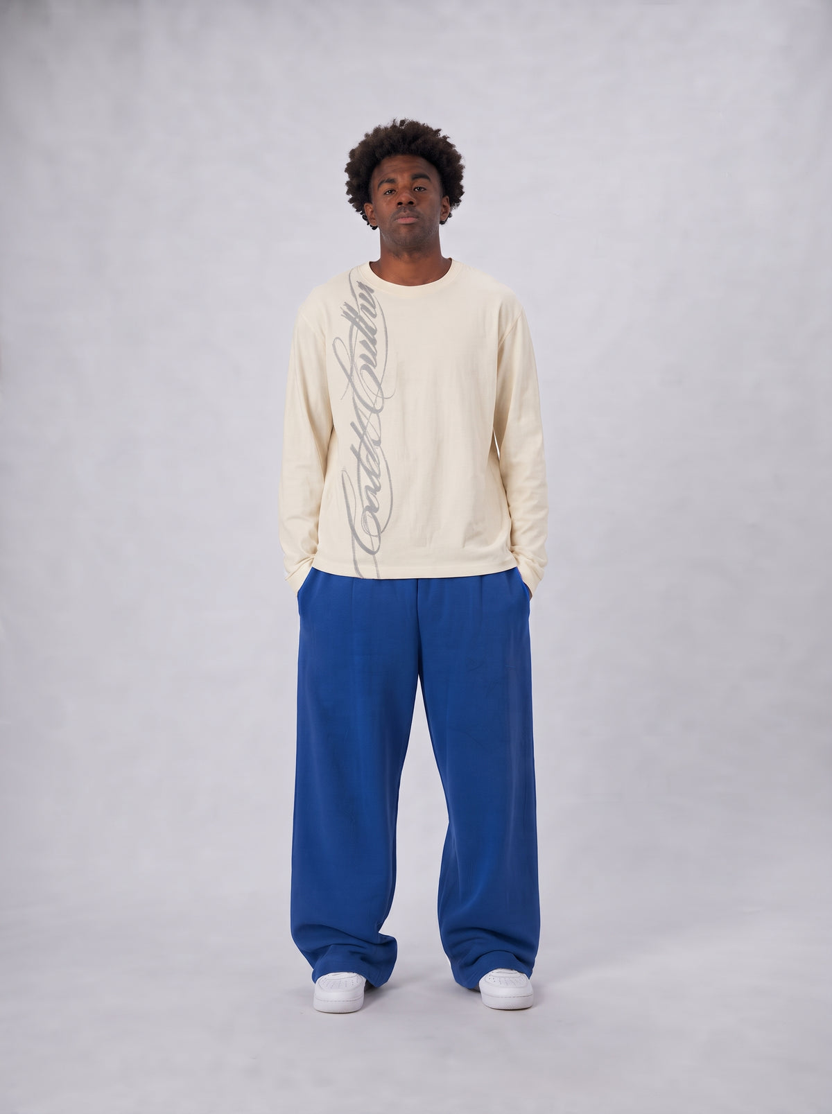 Men's White Waffle Sweatshirt, Graphic Print, Crew Neck