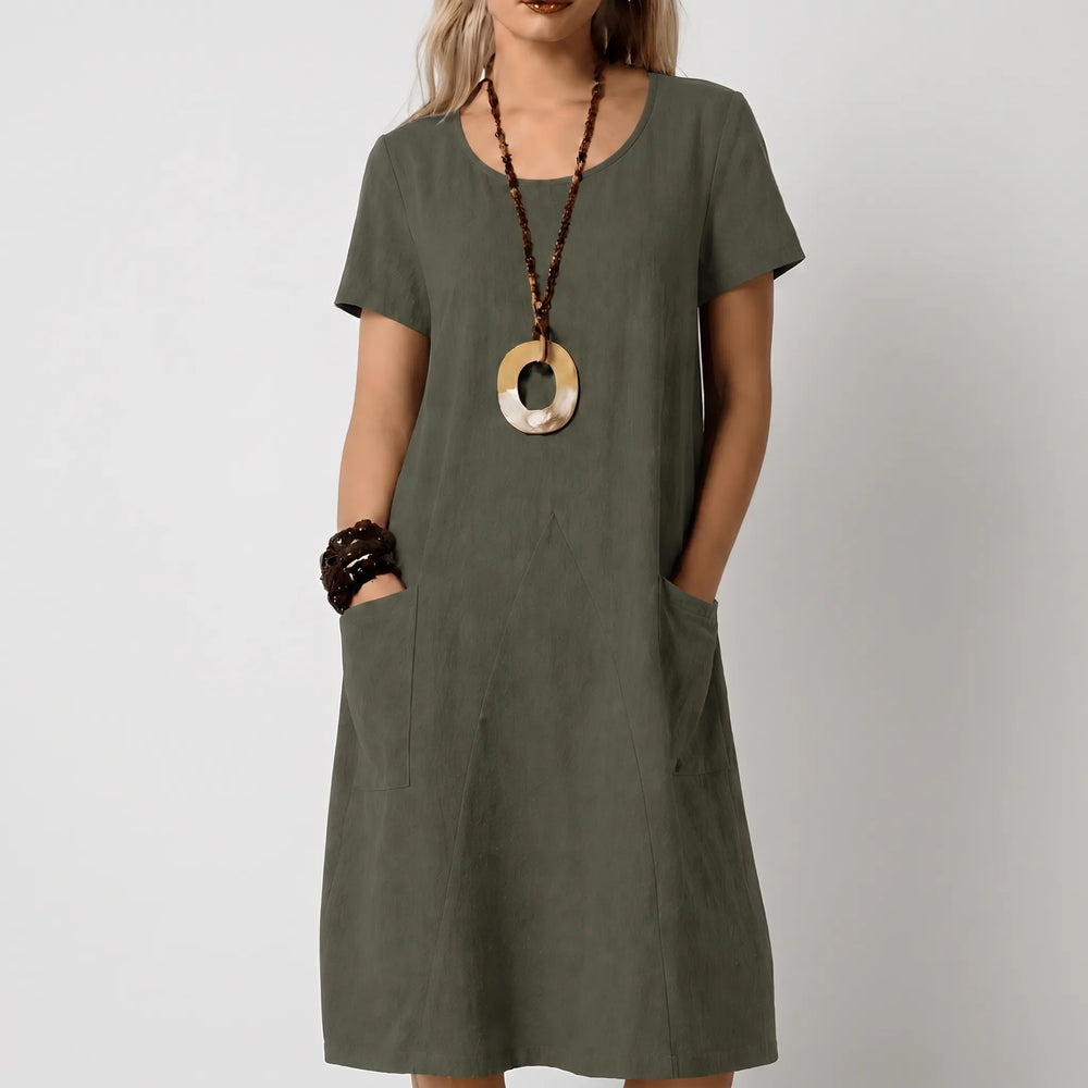 MargaBoho  - Relaxed Boho Shift Midi Dress Casual Daytime Wear