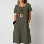 MargaBoho  - Relaxed Boho Shift Midi Dress Casual Daytime Wear