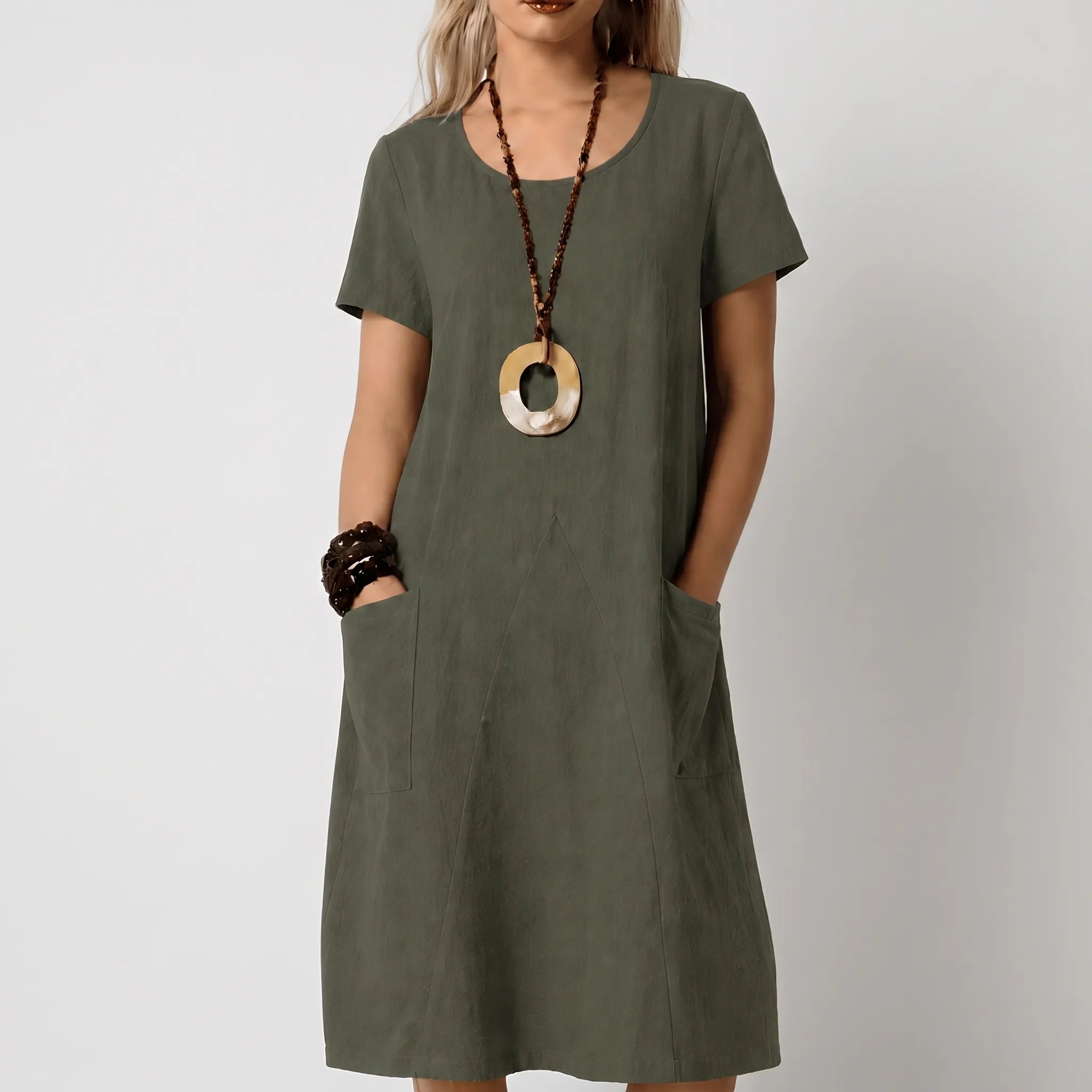 MargaBoho  - Relaxed Boho Shift Midi Dress Casual Daytime Wear