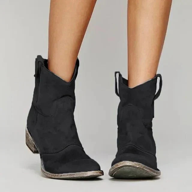 Women's western cowboy ankle boots with pointed toes and low block heels