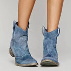 Women's western cowboy ankle boots with pointed toes and low block heels