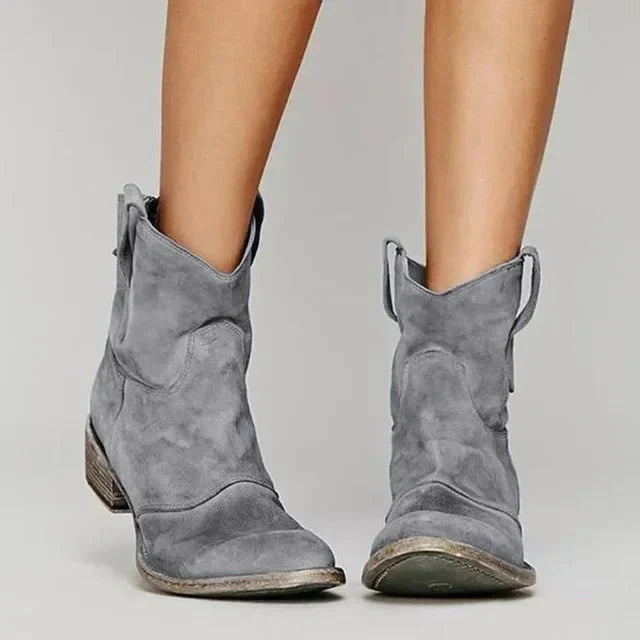 Women's western cowboy ankle boots with pointed toes and low block heels