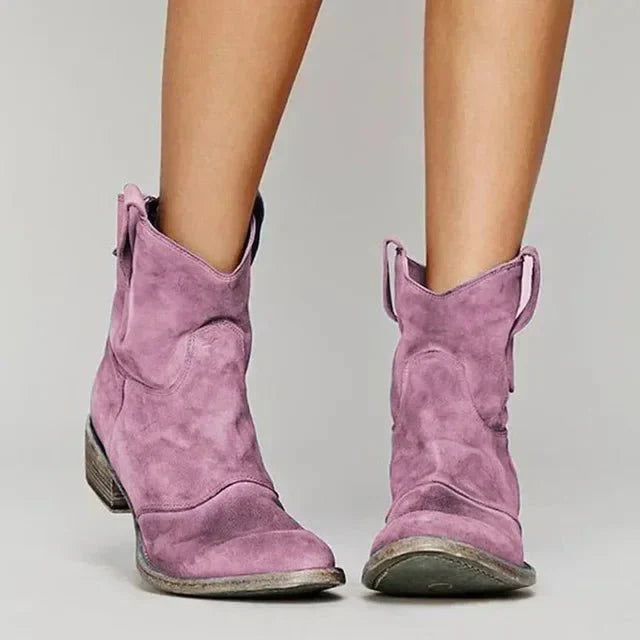 Women's western cowboy ankle boots with pointed toes and low block heels