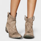 Women's western cowboy ankle boots with pointed toes and low block heels
