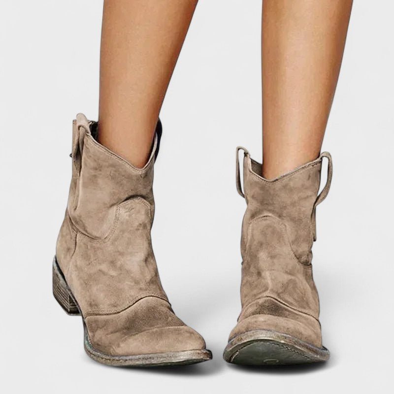 Women's western cowboy ankle boots with pointed toes and low block heels