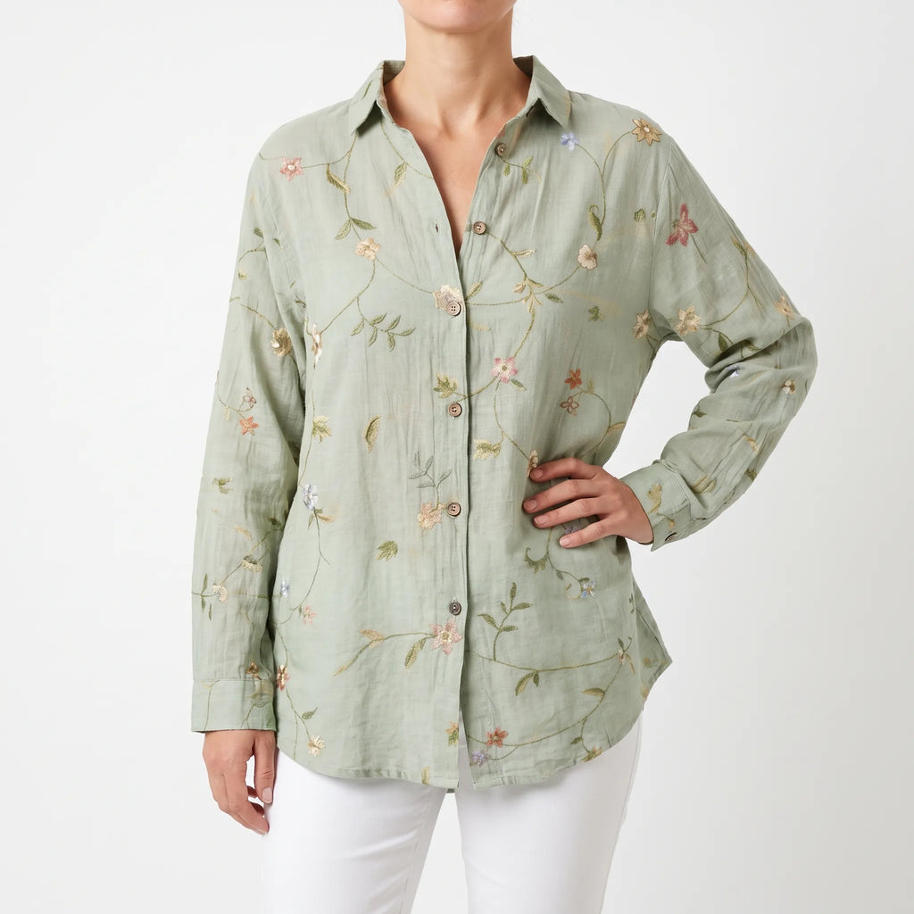 Marivela  - Relaxed Long Sleeve Collared Blouse Casual Daytime Wear