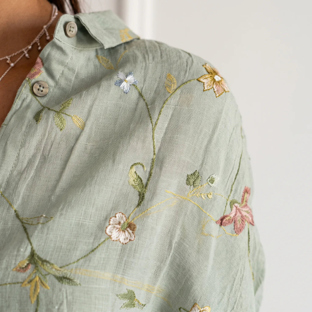 Marivela  - Relaxed Long Sleeve Collared Blouse Casual Daytime Wear