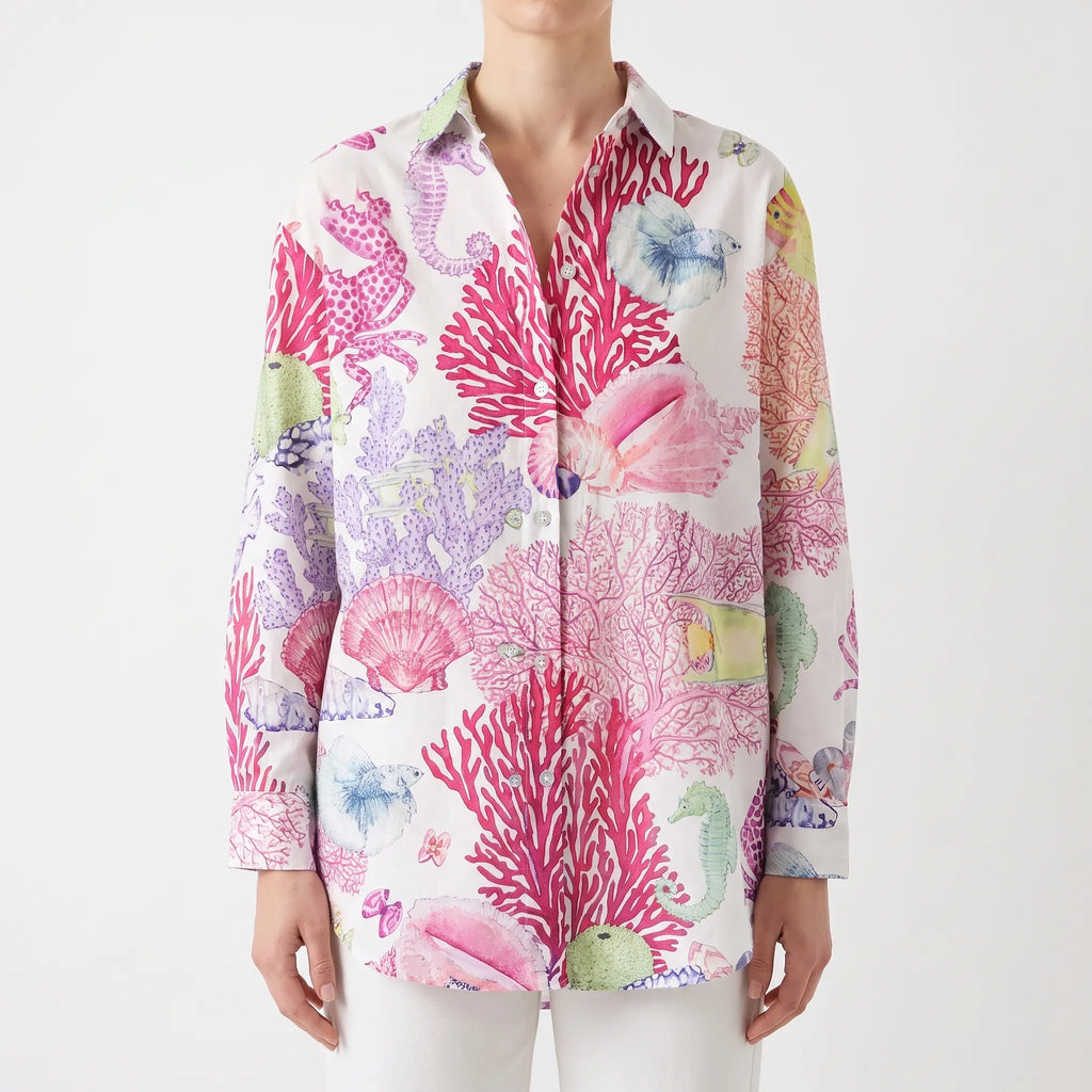 Marivela  - Relaxed Long Sleeve Collared Blouse Casual Daytime Wear