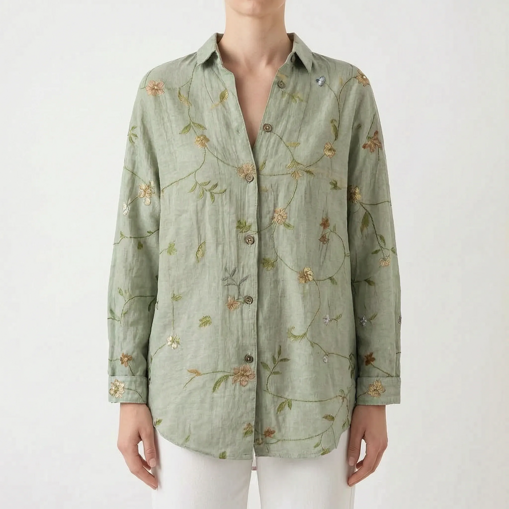 Marivela  - Relaxed Long Sleeve Collared Blouse Casual Daytime Wear