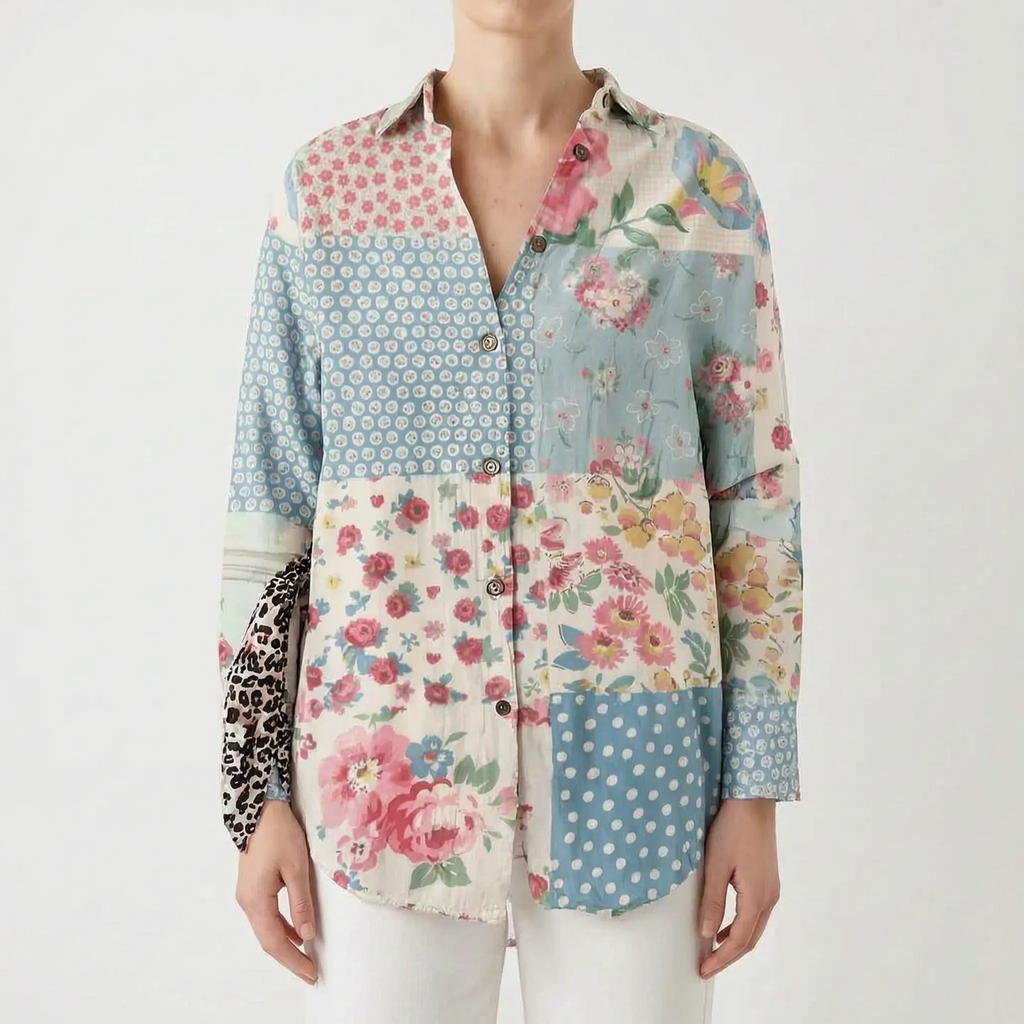 Marivela  - Relaxed Long Sleeve Collared Blouse Casual Daytime Wear