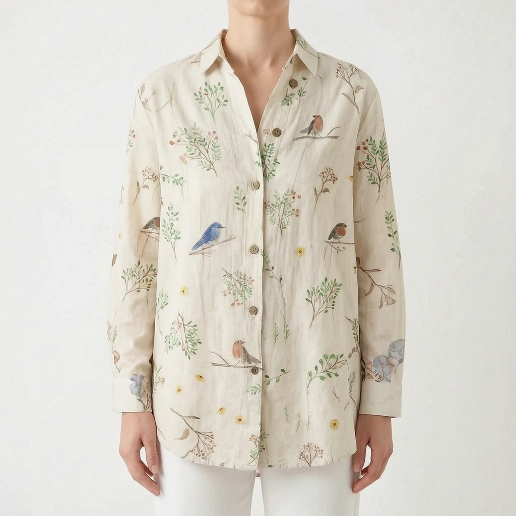 Marivela  - Relaxed Long Sleeve Collared Blouse Casual Daytime Wear