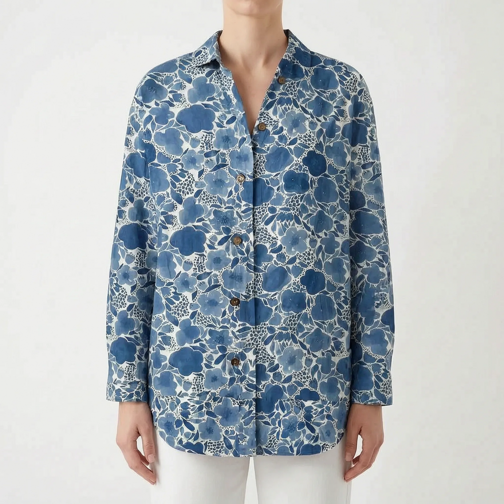 Marivela  - Relaxed Long Sleeve Collared Blouse Casual Daytime Wear