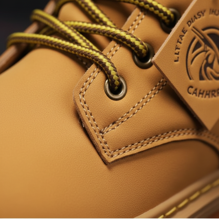 Men's lace-up ankle boots with rounded toes and rugged tread soles