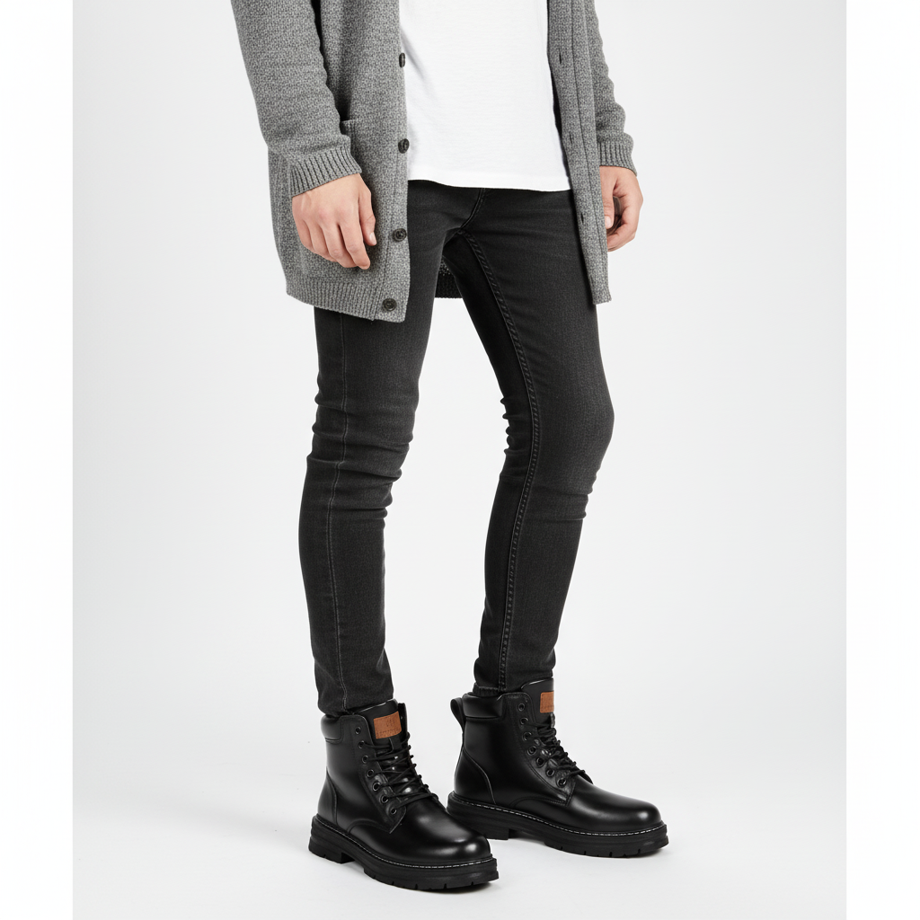 Men's lace-up ankle boots with rounded toes and rugged tread soles