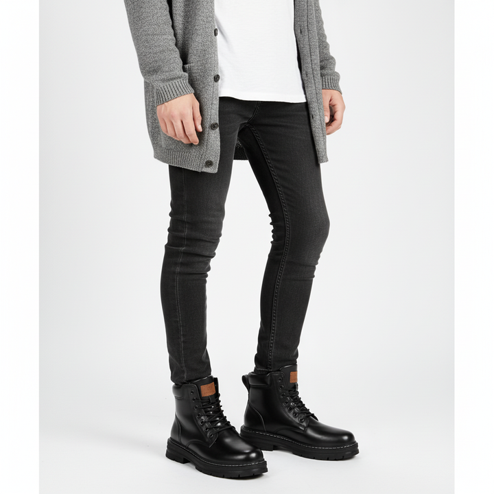 Men's lace-up ankle boots with rounded toes and rugged tread soles