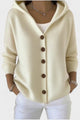 Women's hooded button cardigan with long sleeves and ribbed knit texture