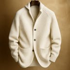 Men's ribbed shawl-collar cardigan with button front and two pockets