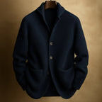 Men's ribbed shawl-collar cardigan with button front and two pockets