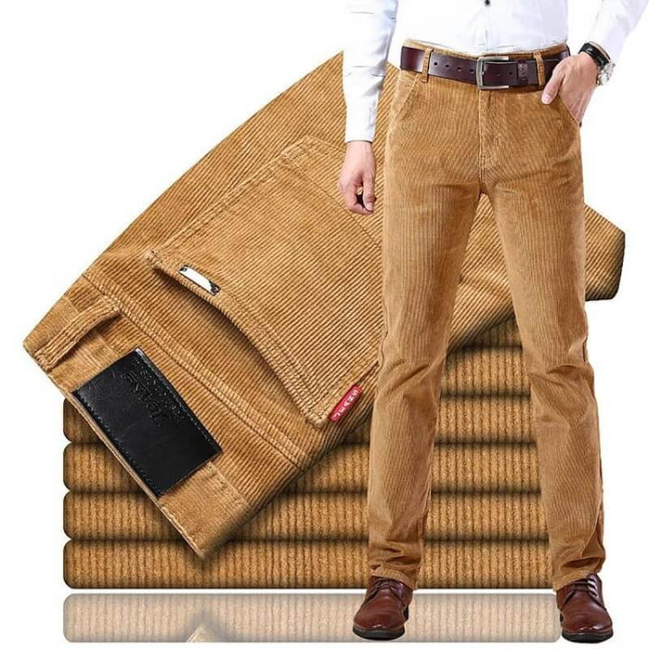 Men's straight-leg corduroy trousers with belt loops and side pockets