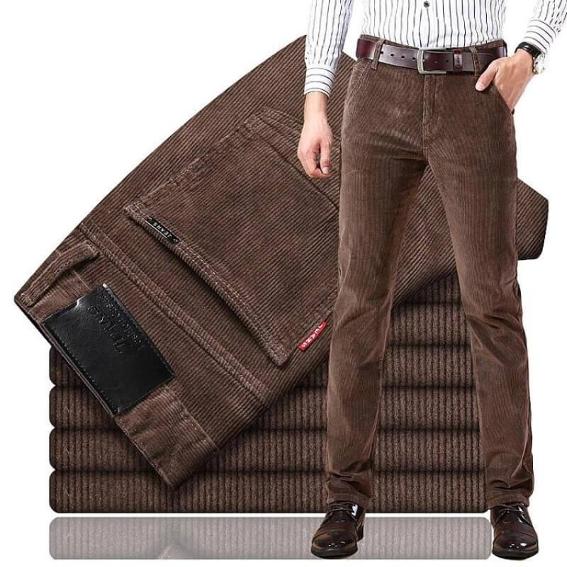 Men's straight-leg corduroy trousers with belt loops and side pockets