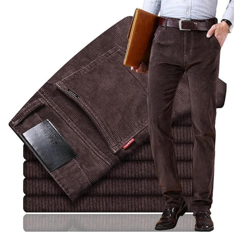 Men's straight-leg corduroy trousers with belt loops and side pockets