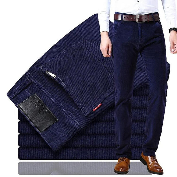 Men's straight-leg corduroy trousers with belt loops and side pockets