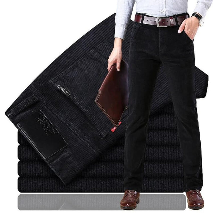 Men's straight-leg corduroy trousers with belt loops and side pockets