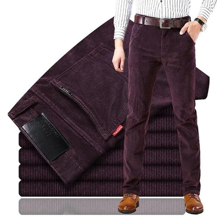 Men's straight-leg corduroy trousers with belt loops and side pockets