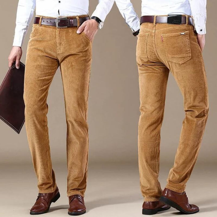 Men's straight-leg corduroy trousers with belt loops and side pockets