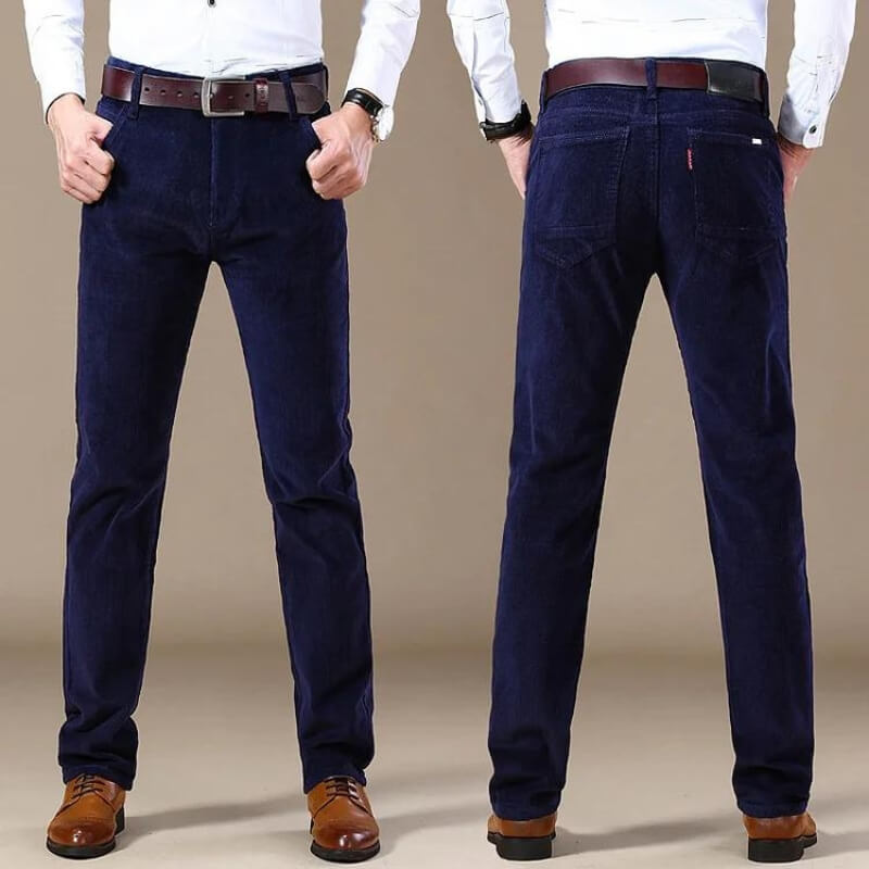 Men's straight-leg corduroy trousers with belt loops and side pockets