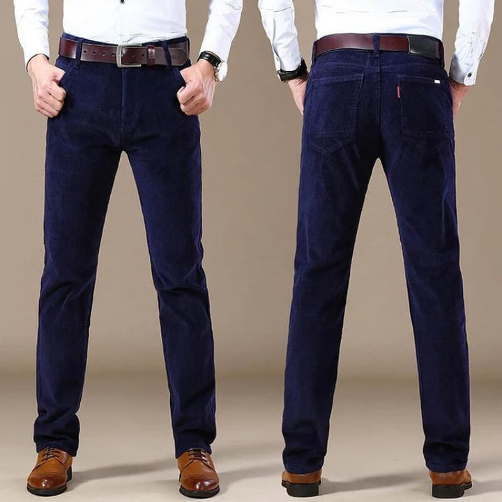 Men's straight-leg corduroy trousers with belt loops and side pockets