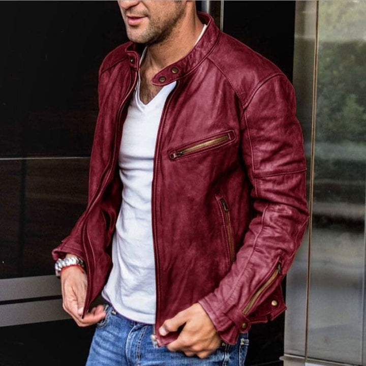 Men's stand-collar jacket with long sleeves, front zip and multiple zipped pockets