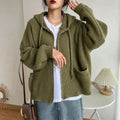 Women's hooded rib knit zip cardigan with long sleeves and front pockets