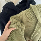 Women's hooded rib knit zip cardigan with long sleeves and front pockets
