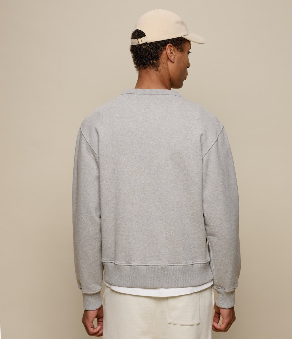 Men's grey crew neck sweatshirt with long sleeves and ribbed trims
