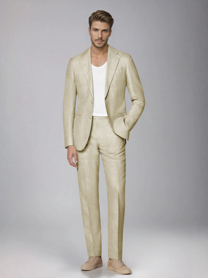 Men's two-piece suit with notched lapel jacket and straight-leg trousers